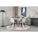 Plaza ümarlaud 100 cm - valge plaat / valged jalad + söögitool Polar - mustad jalad / helehall samet