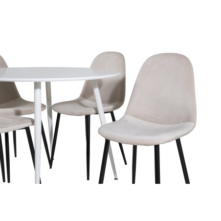 Plaza ümarlaud 100 cm - valge plaat / valged jalad + söögitool Polar - mustad jalad / beež Velvet