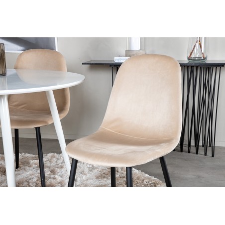 Plaza ümarlaud 100 cm - valge plaat / valged jalad + söögitool Polar - mustad jalad / beež Velvet