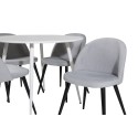 Plaza ümarlaud 100 cm - valge ülaosa / valged jalad + sametne söögitool, velvetist - helehall / must