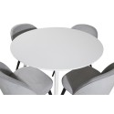 Plaza ümarlaud 100 cm - valge ülaosa / valged jalad + sametne söögitool, velvetist - helehall / must
