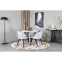 Plaza ümarlaud 100 cm - valge ülaosa / valged jalad + sametne söögitool, velvetist - helehall / must