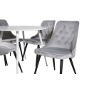 Plaza ümarlaud 100 cm - valge pealis / valged jalad+velvet Deluxe söögitool - helehall / must