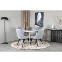 Plaza ümarlaud 100 cm - valge pealis / valged jalad+velvet Deluxe söögitool - helehall / must