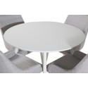 Plaza ümarlaud 100 cm - valge pealis / valged jalad+Plaza söögitool - valged jalad - helehall kangas