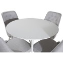 Plaza ümarlaud 100 cm - valge pealispind / valged jalad+velvet Deluxe söögitool - valged jalad - helehall kangas