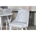 Plaza ümarlaud 100 cm - valge pealispind / valged jalad+velvet Deluxe söögitool - valged jalad - helehall kangas
