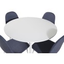 Plaza ümarlaud 100 cm - valge plaat / valged jalad + söögitool Polar - valged jalad - sinine kangas