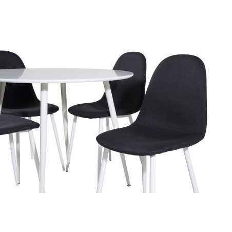 Plaza ümarlaud 100 cm - valge pealis / valged jalad + söögitool Polar - valged jalad - must kangas
