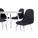 Plaza ümarlaud 100 cm - valge pealis / valged jalad + söögitool Polar - valged jalad - must kangas