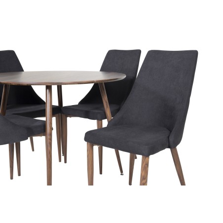 Plaza ümarlaud 100 cm - Pähkel plaat - Pähkel jalad+Leone söögitool - Pähkel jalad - Must kangas