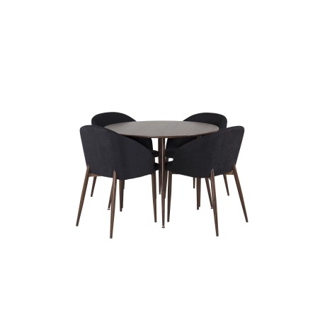 Plaza ümarlaud 100 cm - Pähkel plaat - Pähkel jalad+Arch söögitool - Pähkel jalad - Must kangas