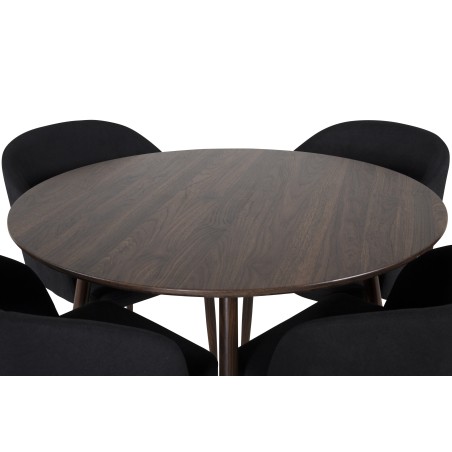 Plaza ümarlaud 100 cm - Pähkel plaat - Pähkel jalad+Arch söögitool - Pähkel jalad - Must kangas