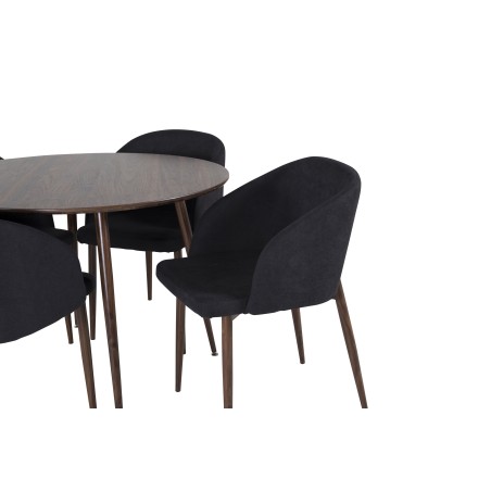 Plaza ümarlaud 100 cm - Pähkel plaat - Pähkel jalad+Arch söögitool - Pähkel jalad - Must kangas