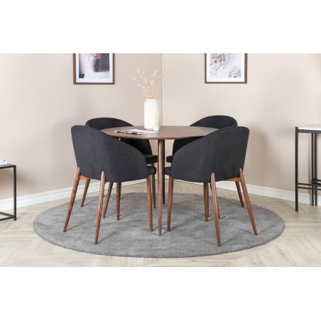 Plaza ümarlaud 100 cm - Pähkel plaat - Pähkel jalad+Arch söögitool - Pähkel jalad - Must kangas