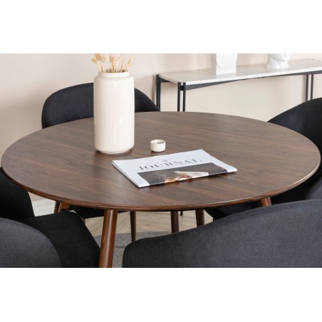 Plaza ümarlaud 100 cm - Pähkel plaat - Pähkel jalad+Arch söögitool - Pähkel jalad - Must kangas
