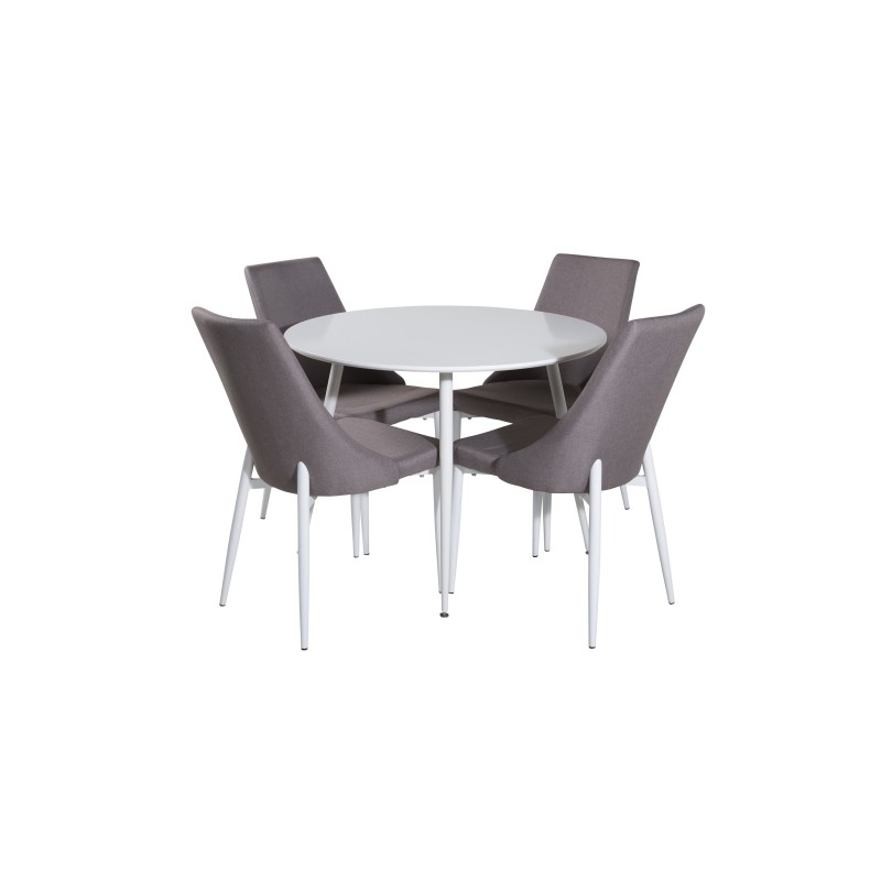 Plaza ümarlaud 100 cm - valge ülaosa / valged jalad + Leone 2.0 polaarhall - valged jalad 