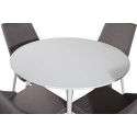 Plaza ümarlaud 100 cm - valge ülaosa / valged jalad + Leone 2.0 polaarhall - valged jalad 