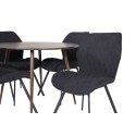 Plaza Ümarlaud 100 cm - Pähkel plaat - Pähkel jalad+Gemma söögitool - Mustad jalad - Must kangas