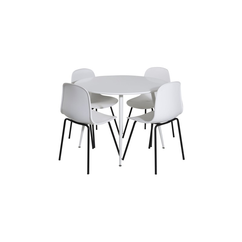 Plaza ümarlaud 100 cm - valge plaat / valged jalad + Arctic söögitool - mustad jalad - valge plastik