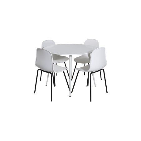 Plaza ümarlaud 100 cm - valge plaat / valged jalad + Arctic söögitool - mustad jalad - valge plastik