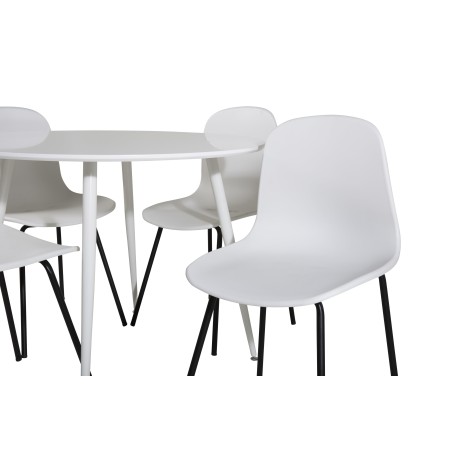 Plaza ümarlaud 100 cm - valge plaat / valged jalad + Arctic söögitool - mustad jalad - valge plastik