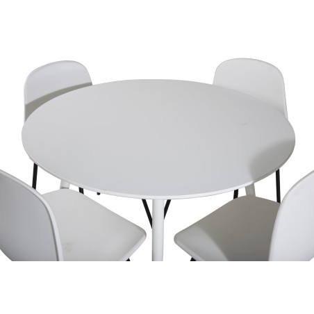 Plaza ümarlaud 100 cm - valge plaat / valged jalad + Arctic söögitool - mustad jalad - valge plastik