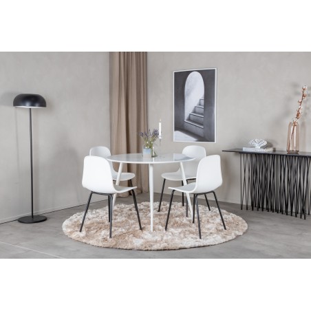 Plaza ümarlaud 100 cm - valge plaat / valged jalad + Arctic söögitool - mustad jalad - valge plastik