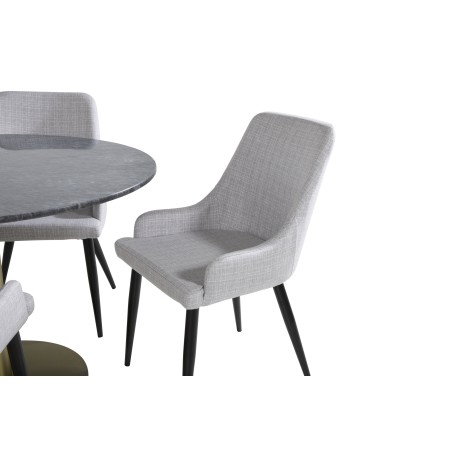 Estelle ümmargune söögilaud ø106 H75 - must / messing+Plaza söögitool - mustad jalad - helehall kangas