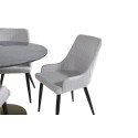 Estelle ümmargune söögilaud ø106 H75 - must / messing+Plaza söögitool - mustad jalad - helehall kangas