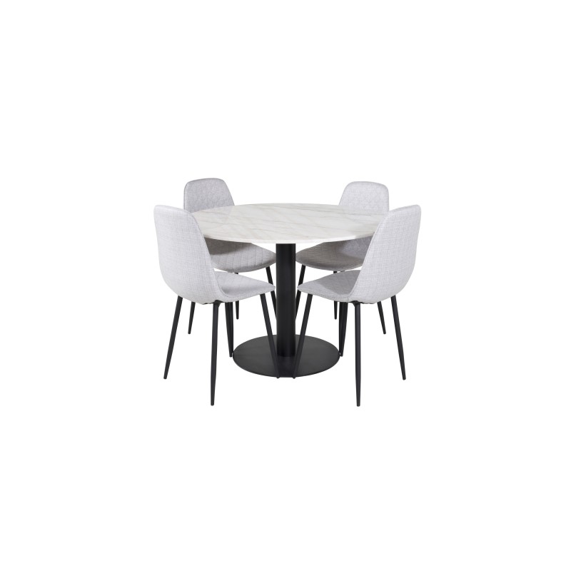 Estelle ümmargune söögilaud ø106 H75 - valge / must+Polar Diamond söögitool - mustad jalad - hall kangas