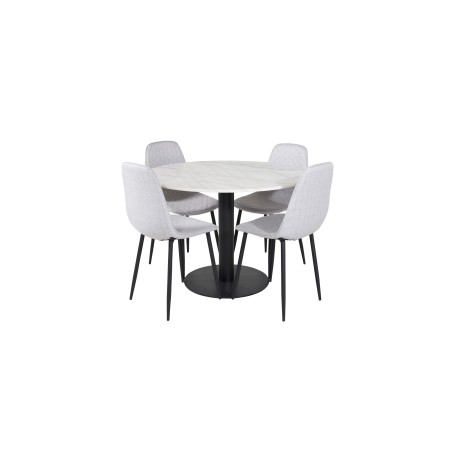 Estelle ümmargune söögilaud ø106 H75 - valge / must+Polar Diamond söögitool - mustad jalad - hall kangas