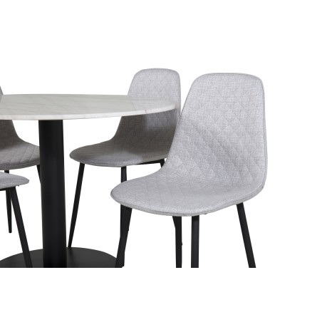 Estelle ümmargune söögilaud ø106 H75 - valge / must+Polar Diamond söögitool - mustad jalad - hall kangas