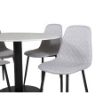 Estelle ümmargune söögilaud ø106 H75 - valge / must+Polar Diamond söögitool - mustad jalad - hall kangas