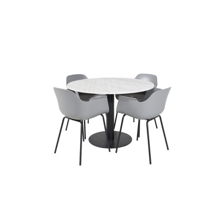 Estelle ümmargune söögilaud ø106 H75 - valge / must+Comfort plastikust söögitool - mustad jalad - hall plastik