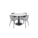Estelle ümmargune söögilaud ø106 H75 - valge / must+Comfort plastikust söögitool - mustad jalad - hall plastik