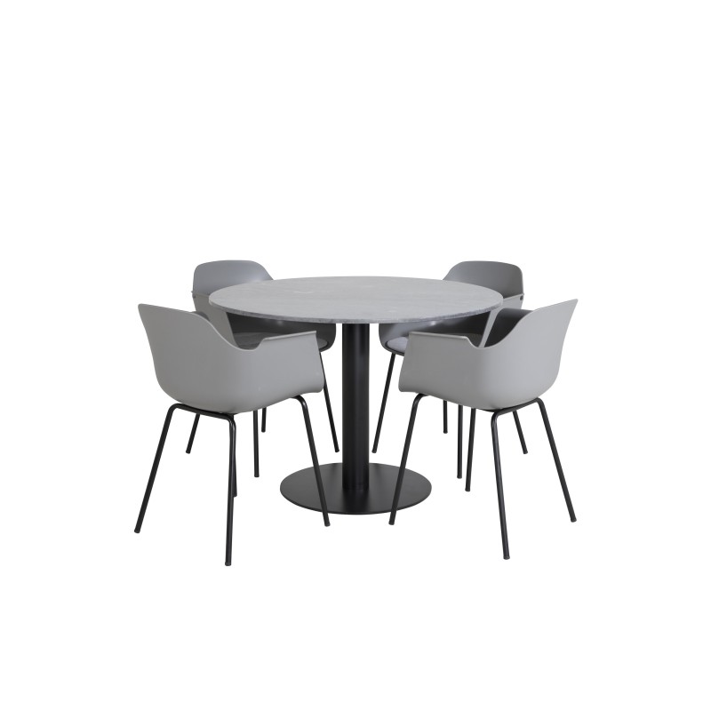 Estelle ümmargune söögilaud ø106 H75 - must / must+Comfort plastikust söögitool - mustad jalad - hall plastik