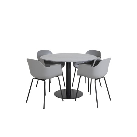 Estelle ümmargune söögilaud ø106 H75 - must / must+Comfort plastikust söögitool - mustad jalad - hall plastik