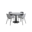 Estelle ümmargune söögilaud ø106 H75 - must / must+Comfort plastikust söögitool - mustad jalad - hall plastik