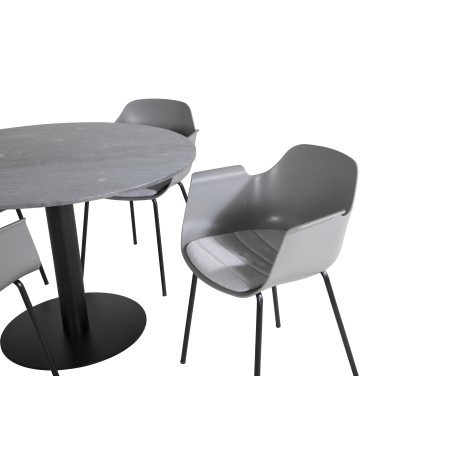 Estelle ümmargune söögilaud ø106 H75 - must / must+Comfort plastikust söögitool - mustad jalad - hall plastik