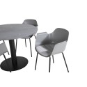 Estelle ümmargune söögilaud ø106 H75 - must / must+Comfort plastikust söögitool - mustad jalad - hall plastik