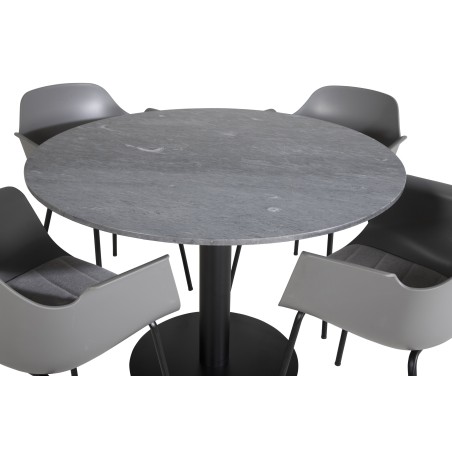 Estelle ümmargune söögilaud ø106 H75 - must / must+Comfort plastikust söögitool - mustad jalad - hall plastik