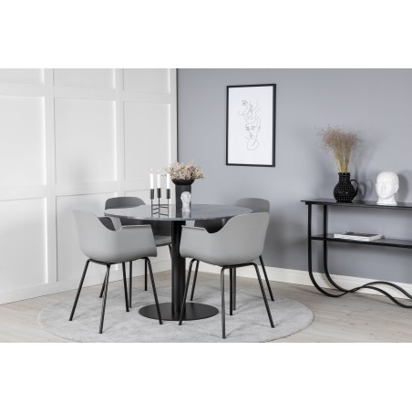 Estelle ümmargune söögilaud ø106 H75 - must / must+Comfort plastikust söögitool - mustad jalad - hall plastik