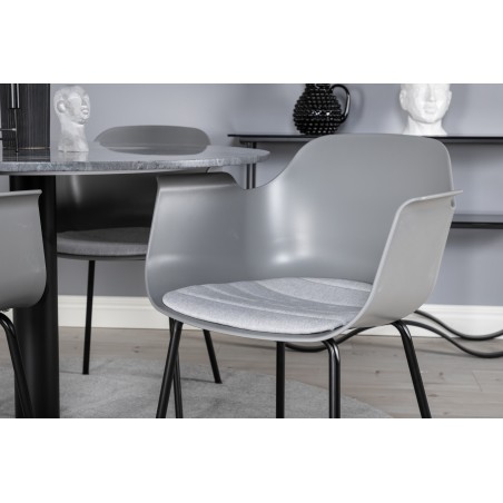 Estelle ümmargune söögilaud ø106 H75 - must / must+Comfort plastikust söögitool - mustad jalad - hall plastik