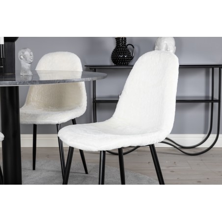 Estelle ümmargune söögilaud ø106 H75 - Must / Must+Polar Fluff söögitool - Mustad jalad - Valge Teddy 