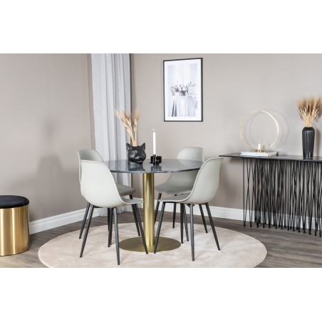Estelle ümmargune söögilaud ø106 H75 - must / messing + polaarplastist söögitool - mustad jalad / hall plastik