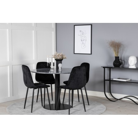 Estelle ümmargune söögilaud ø106 H75 - must / must+Polar Diamond söögitool - mustad jalad - Black Velvet