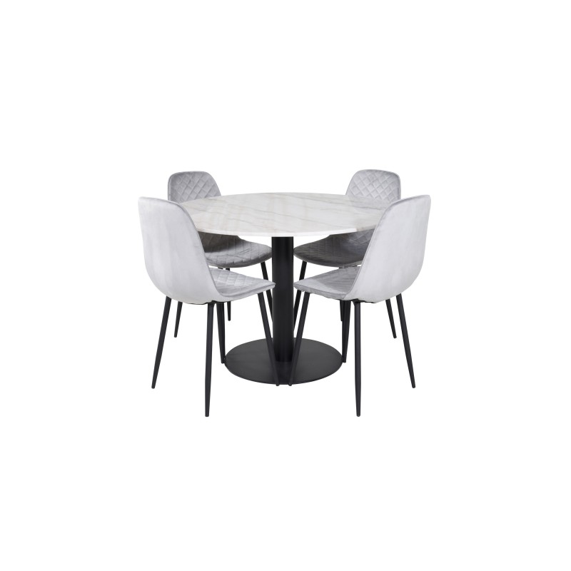Estelle ümmargune söögilaud ø106 H75 - valge / must+Polar Diamond söögitool - mustad jalad - hall Velvet