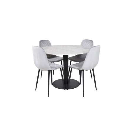 Estelle ümmargune söögilaud ø106 H75 - valge / must+Polar Diamond söögitool - mustad jalad - hall Velvet