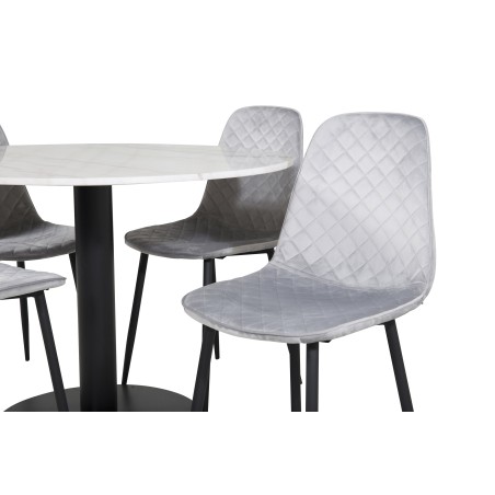 Estelle ümmargune söögilaud ø106 H75 - valge / must+Polar Diamond söögitool - mustad jalad - hall Velvet